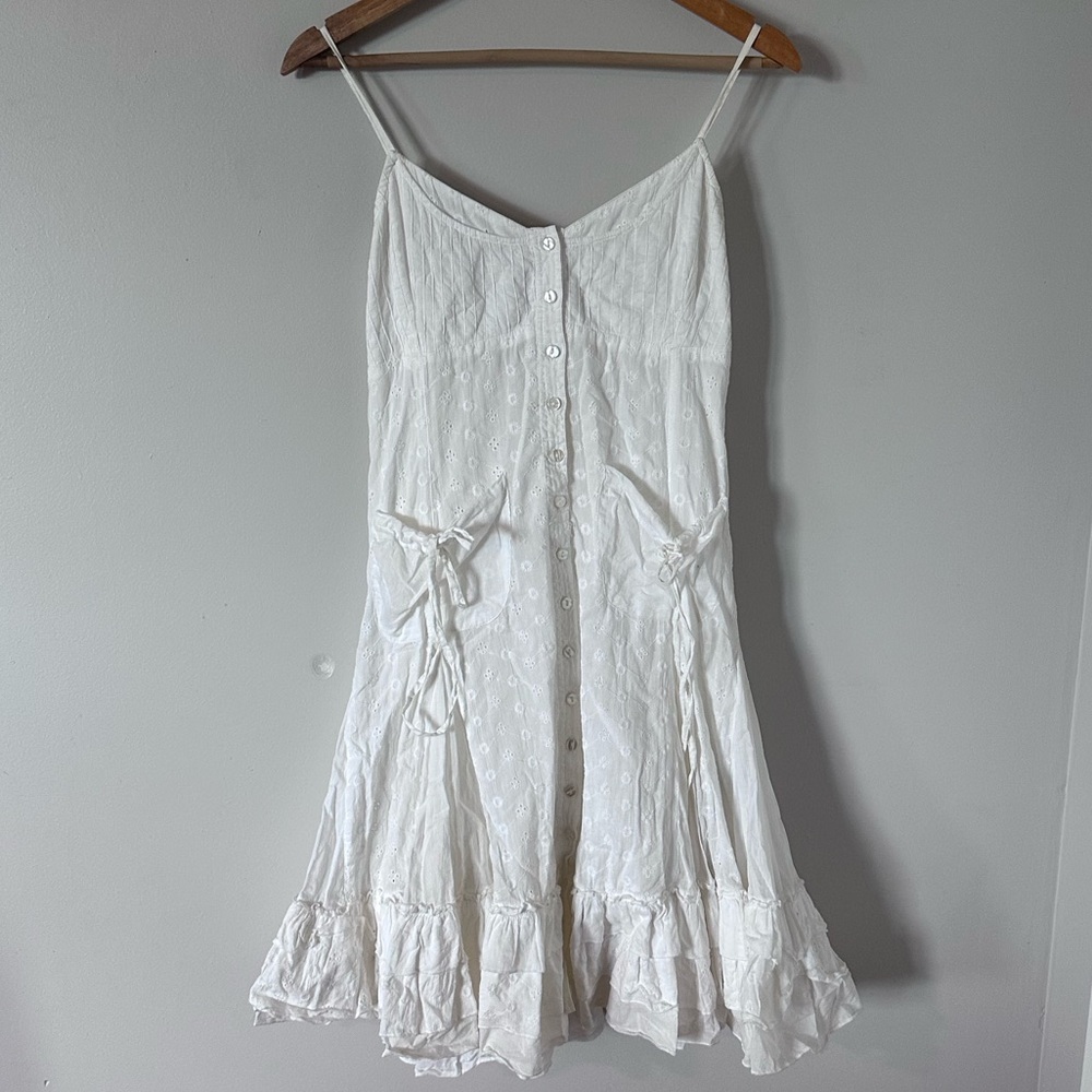 White 100% Cotton Button-Down Sundress With Pockets